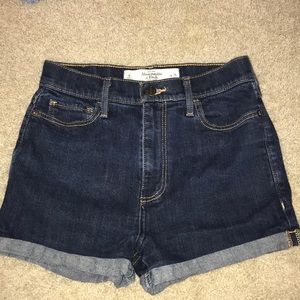 Abercrombie high waisted jean shorts dark wash